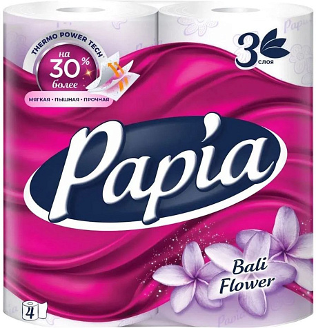 Бумага туалетная Papia Bali Flower 3-х слойная  4шт купить в СОМ