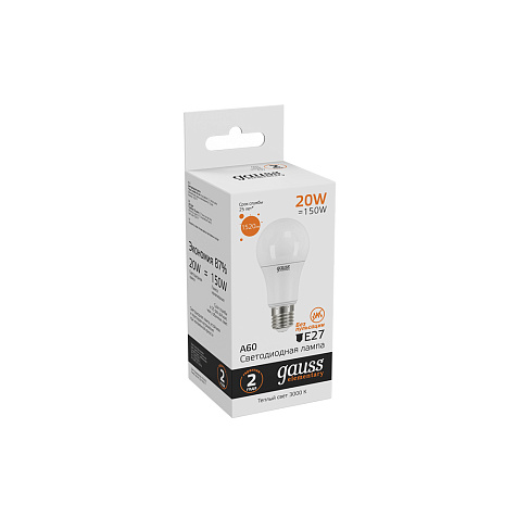 Лампа светодиодная А60 20Вт Е27 теплый/Гаусс 23219 купить в СОМ
